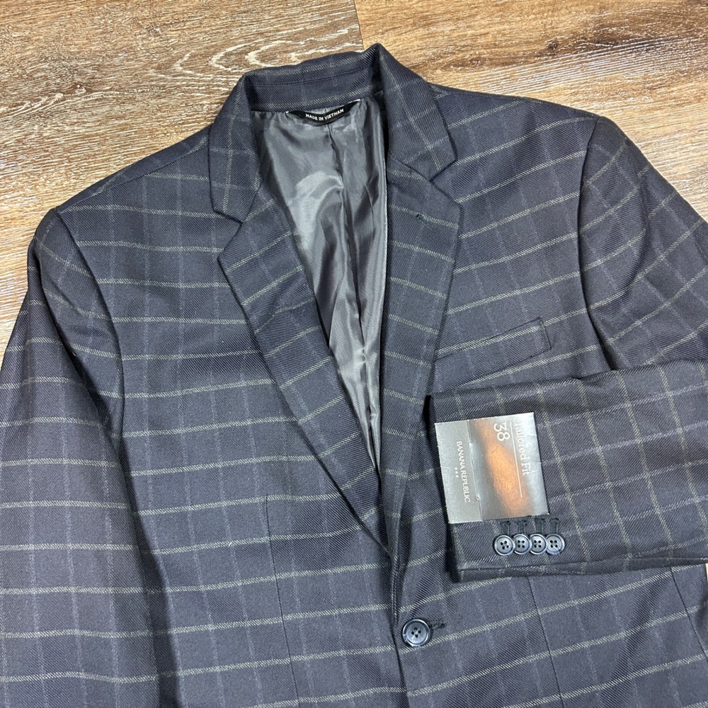 Banana Republic Navy Windowpane Sport Coat Blazer